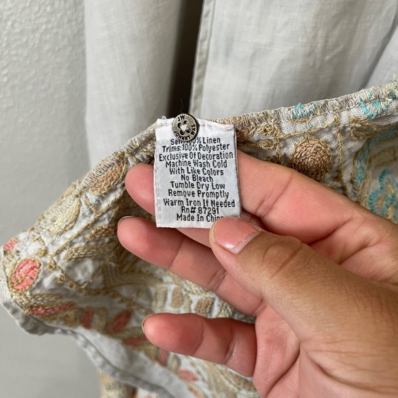 Johnny Was Los Angeles Linen Embroidered Tie Waist Vest Duster Kimono Long Line - Picture 7 of 12